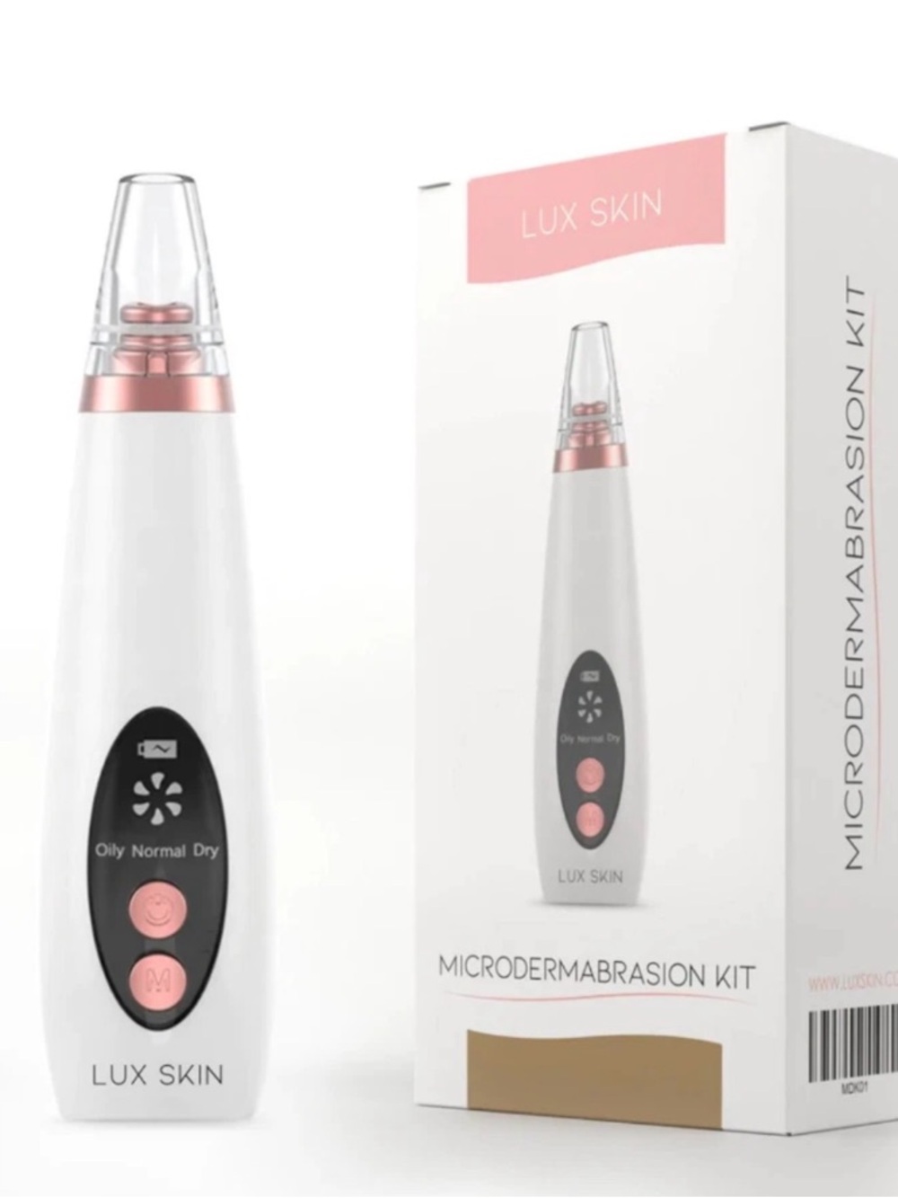 White and Rose Gold Microdermabrasion Device